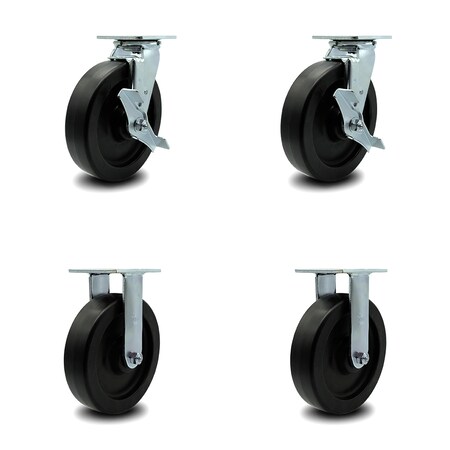 Service Caster 8 Inch Polyolefin Caster Set with Roller Bearing 2 Brakes 2 Rigid SCC-30CS820-POR-TLB-2-R820-2